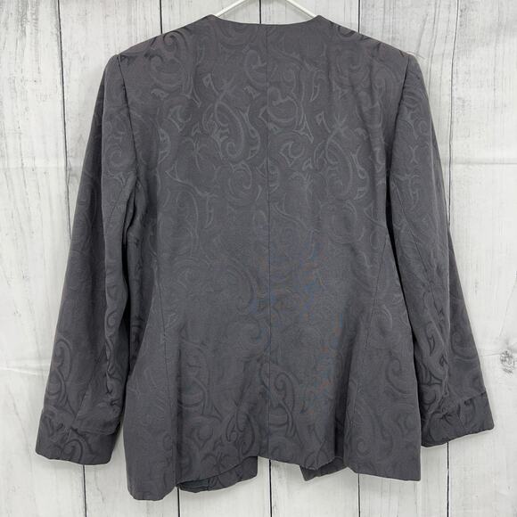 Exec Collection US 10 VINTAGE Y2K Gray Purple Jacquard Blazer Skirt Suit Set - Picture 3 of 13